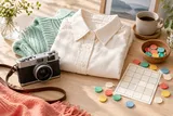 Concept image of clothing, a camera and game pieces