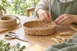 Illustrative scene of weaving a craft-band tray