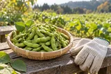 AI concept image of edamame and gardening gloves