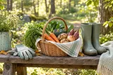 AI concept image of harvested vegetables and boots