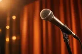 A microphone and warm curtain (AI-generated concept image)