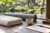 AI concept image of yoga and sutra-copying materials