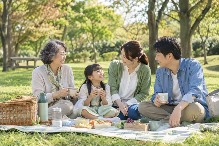 Illustrative family picnic in a park